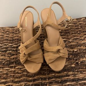 Express Nude Suede Platform Heels